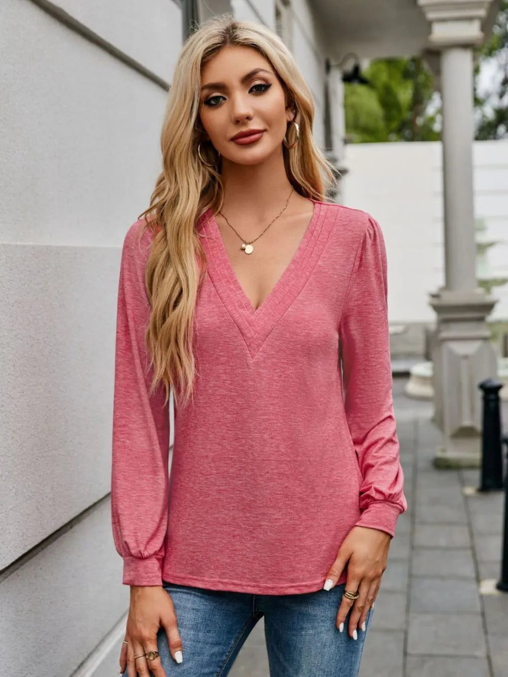 V-Neck Long Sleeve T-Shirt - Lilixa.store