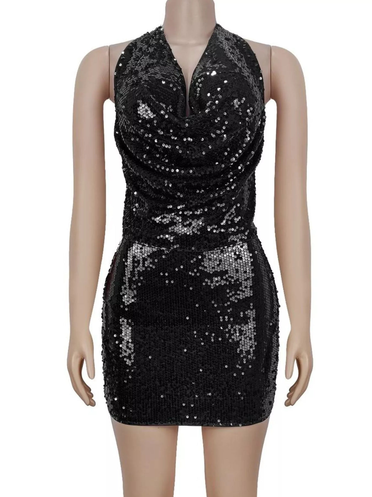 Sequin Halter Neck Crop Top and Mini Skirt Two-Piece Set, view 2