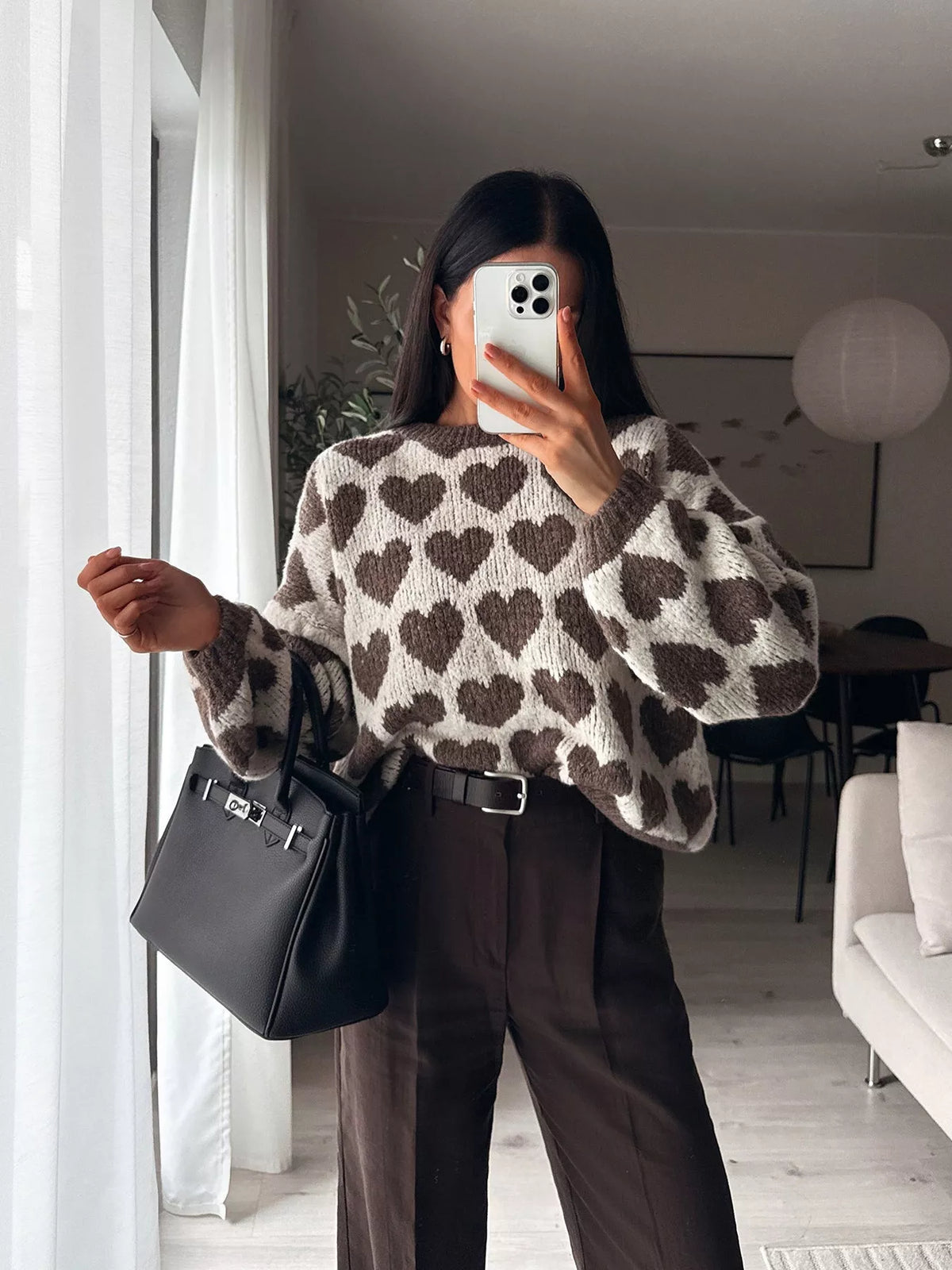 Heart Pattern Dropped Shoulder Sweater, view 17