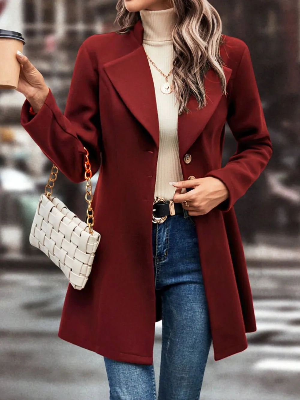 Collared Neck Button Up Long Sleeve Coat, view 11