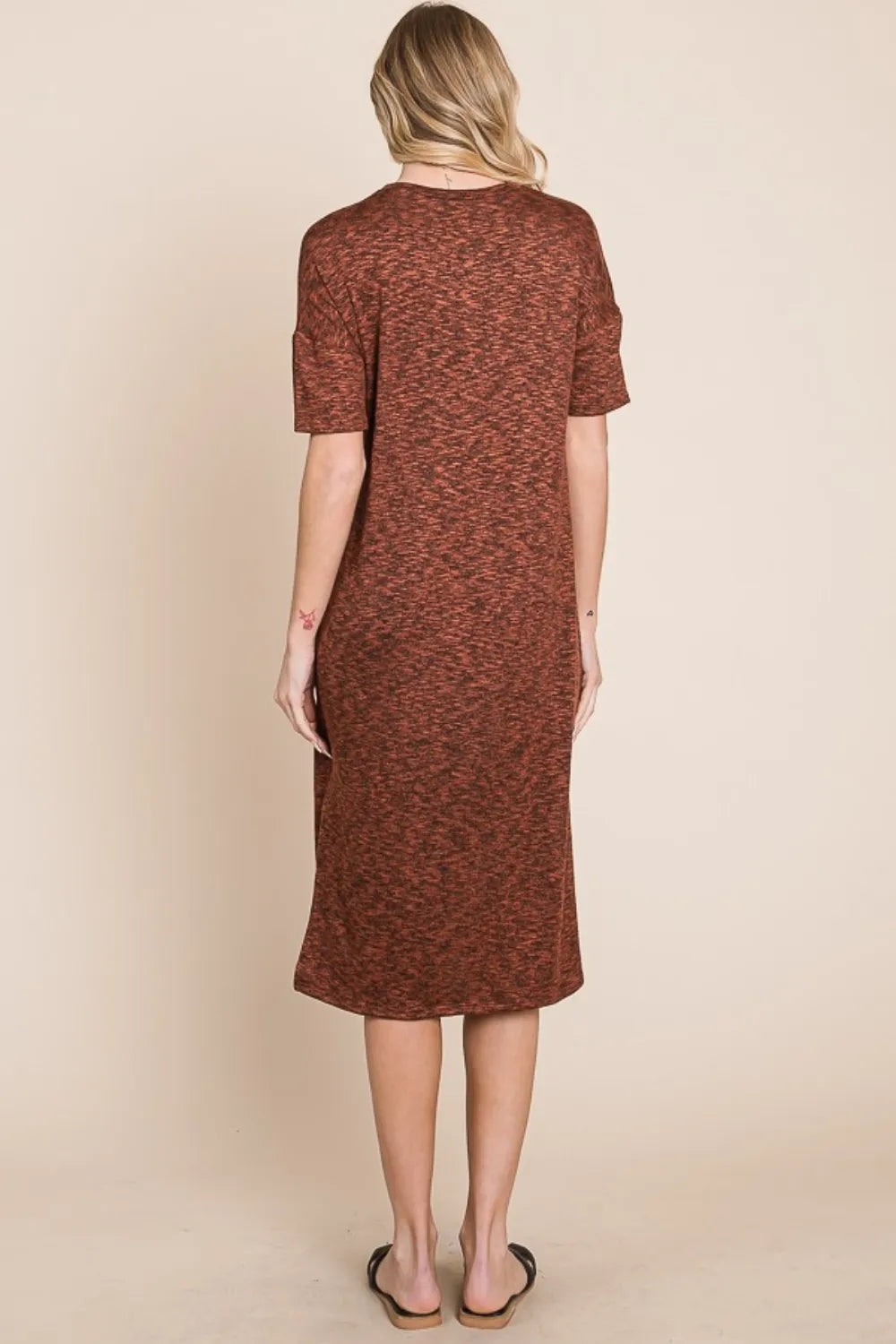BOMBOM Round Neck Side Slit Midi Dress - Lilixa.store