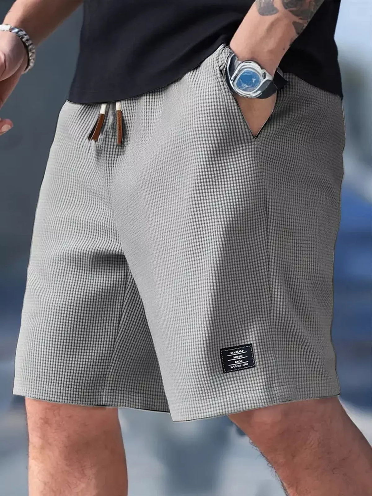 Men's Full Size Waffle Knit Drawstring Casual Shorts Plus Size - Lilixa.store