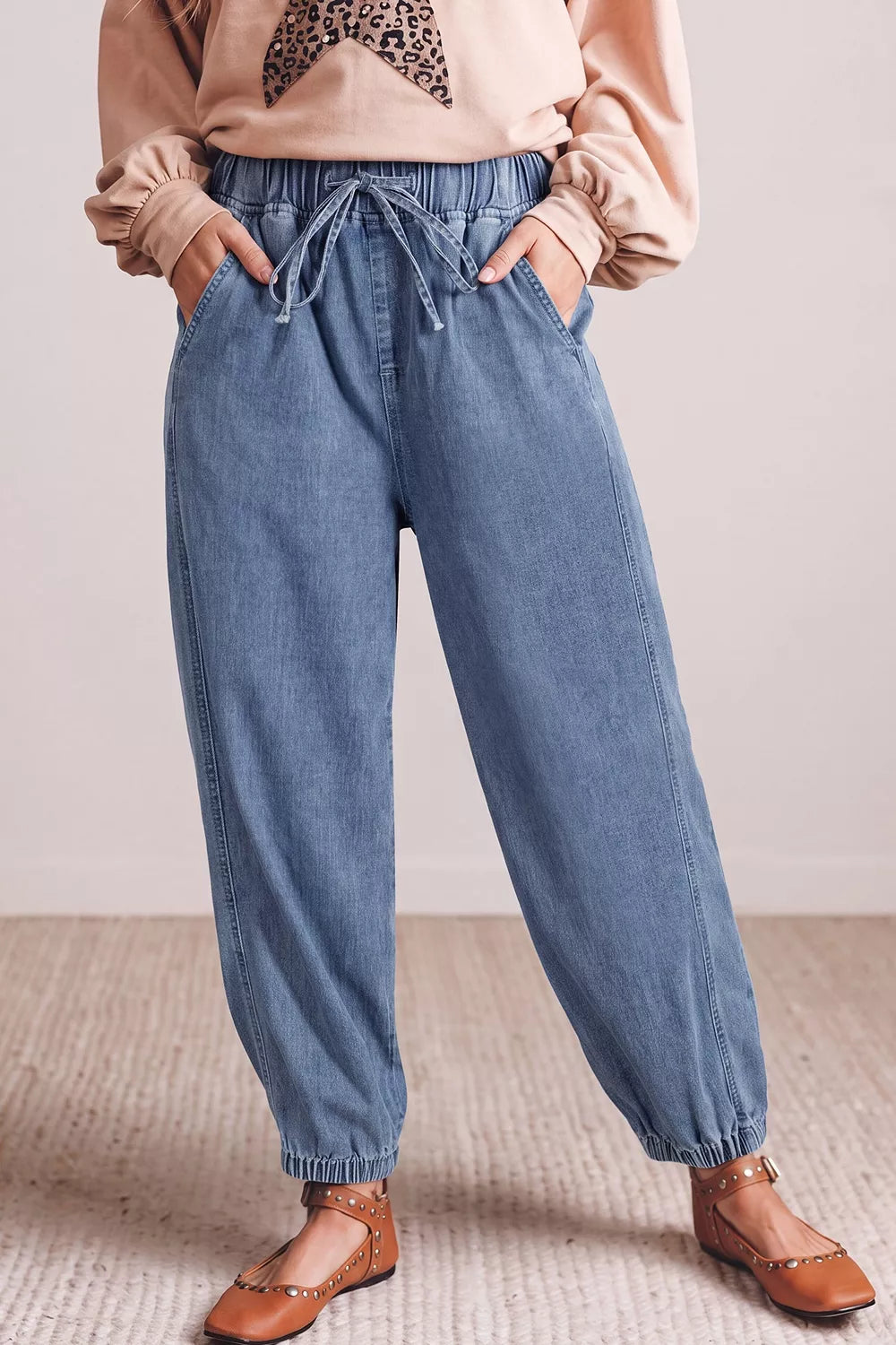 Elastic Waist Harem Ankle Length Jeans - Lilixa.store