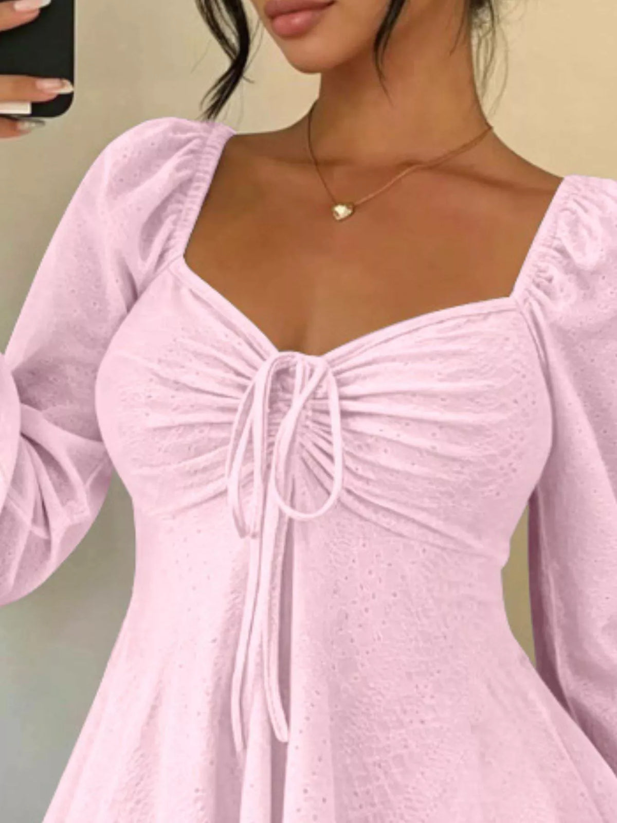 Ruched Sweetheart Neck Long Sleeve Top, view 15
