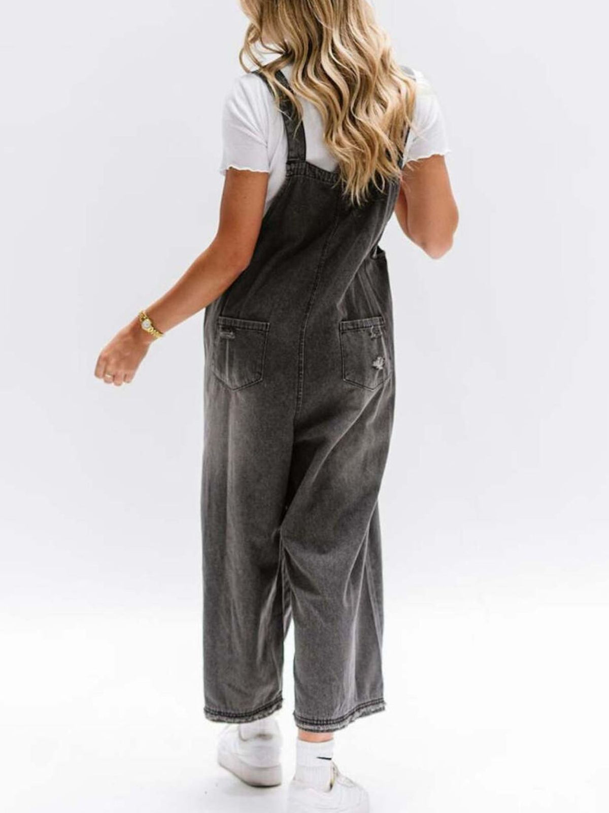 Distressed Wide Leg Denim Overalls