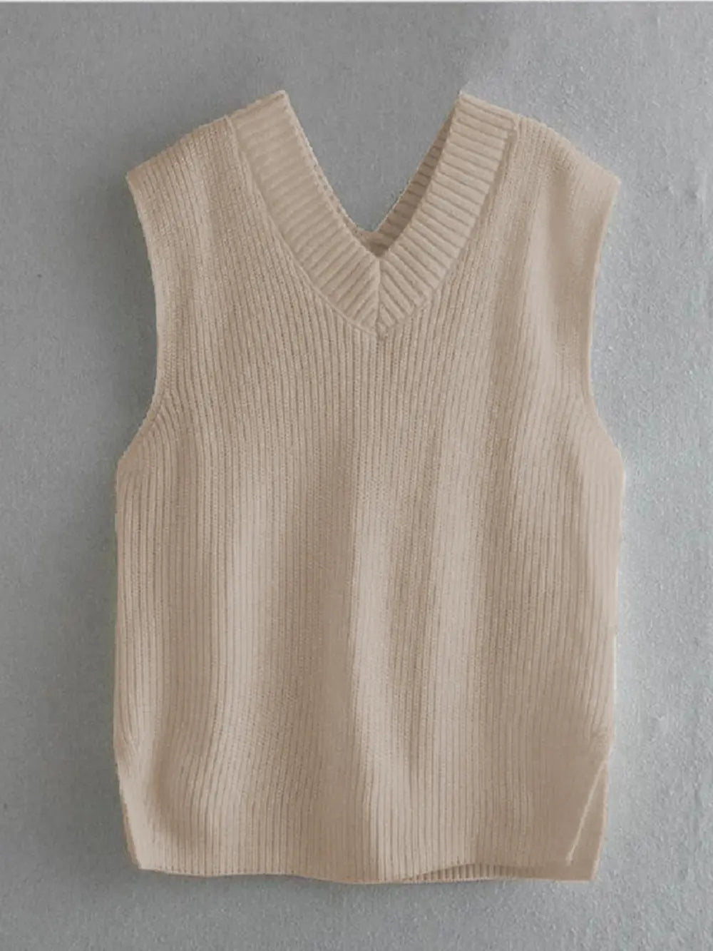 Ribbed V-Neck Sleeveless Sweater Vest, view 6