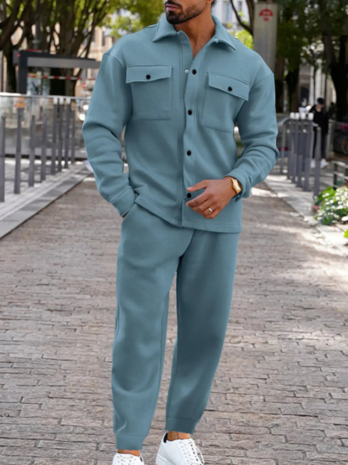 Men's Full Size Long-Sleeve Shirt and Joggers Set Plus Size - Lilixa.store