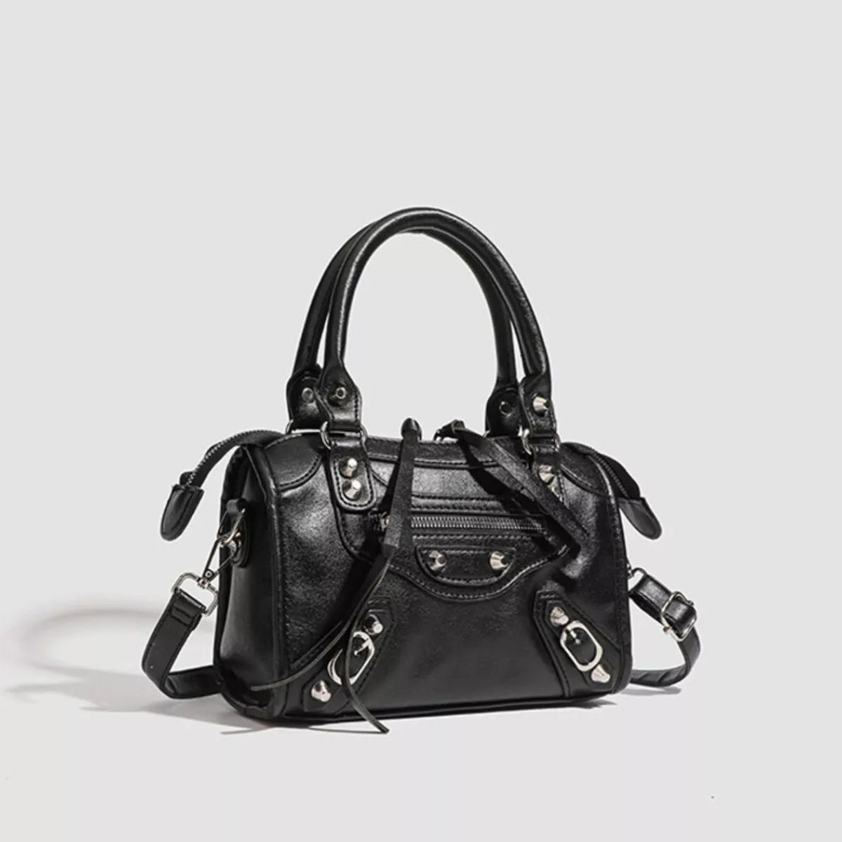 Motorcycle Style Studded Leather Crossbody Bag