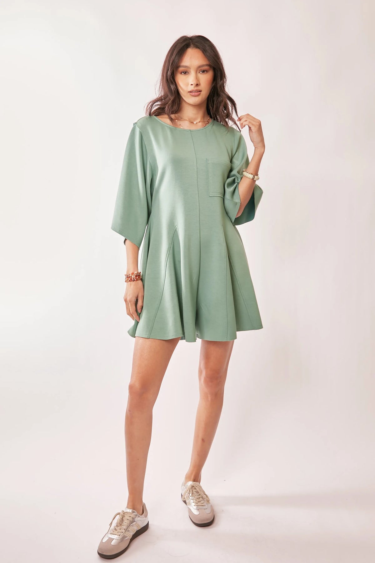 Davi & Dani Solid Draped Sleeve Ties Back Skort Romper - Lilixa.store