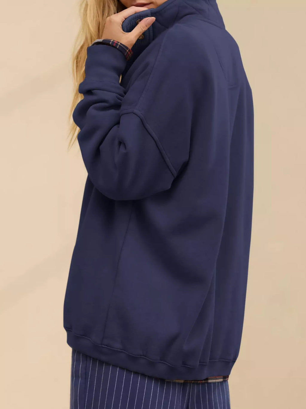 Half Snap Dropped Shoulder Sweatshirt - Lilixa.store