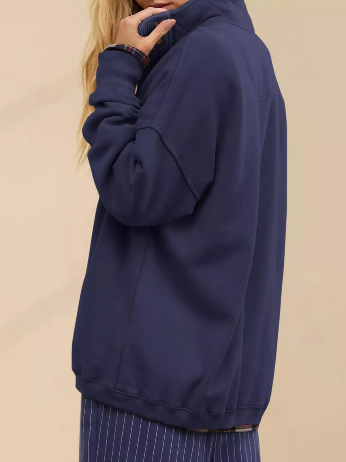 Half Snap Dropped Shoulder Sweatshirt - Lilixa.store