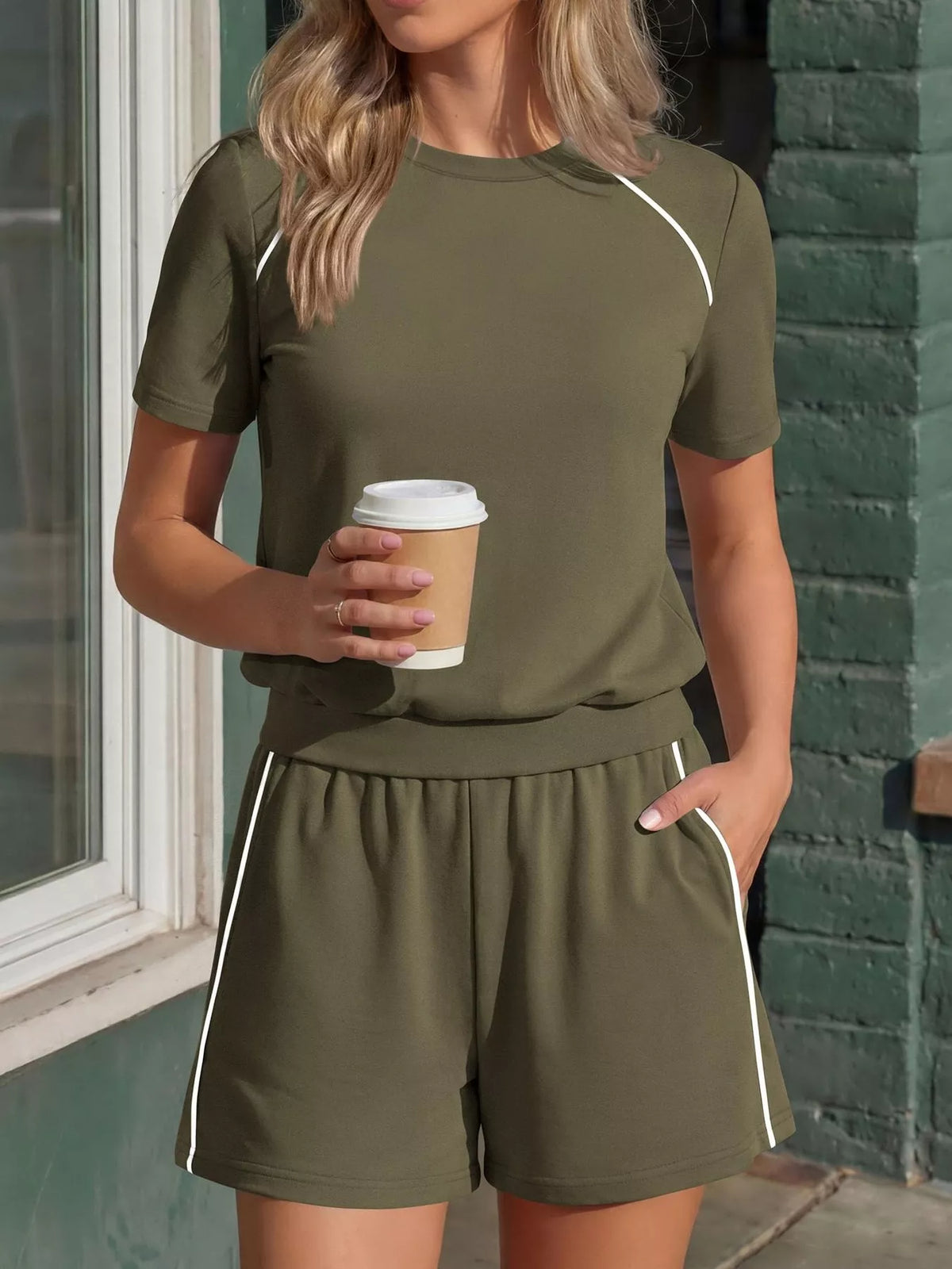 Contrast Trim Short Sleeve T-Shirt and Shorts Set, view 9