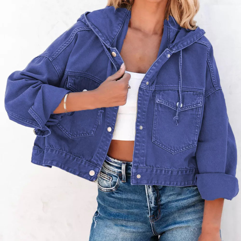 Hooded Dropped Shoulder Denim Jacket - Lilixa.store
