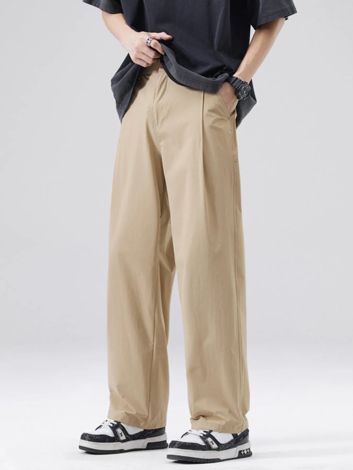 Men's Full Size Wide Leg Casual Pants Plus Size in Khaki