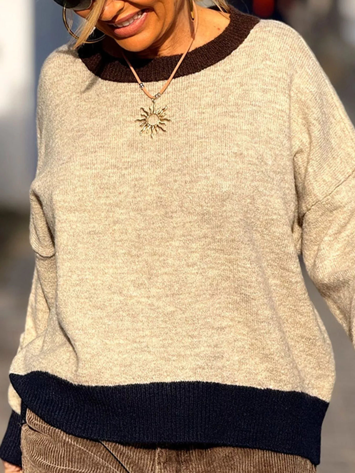 Contrast Trim Crew Neck Sweater