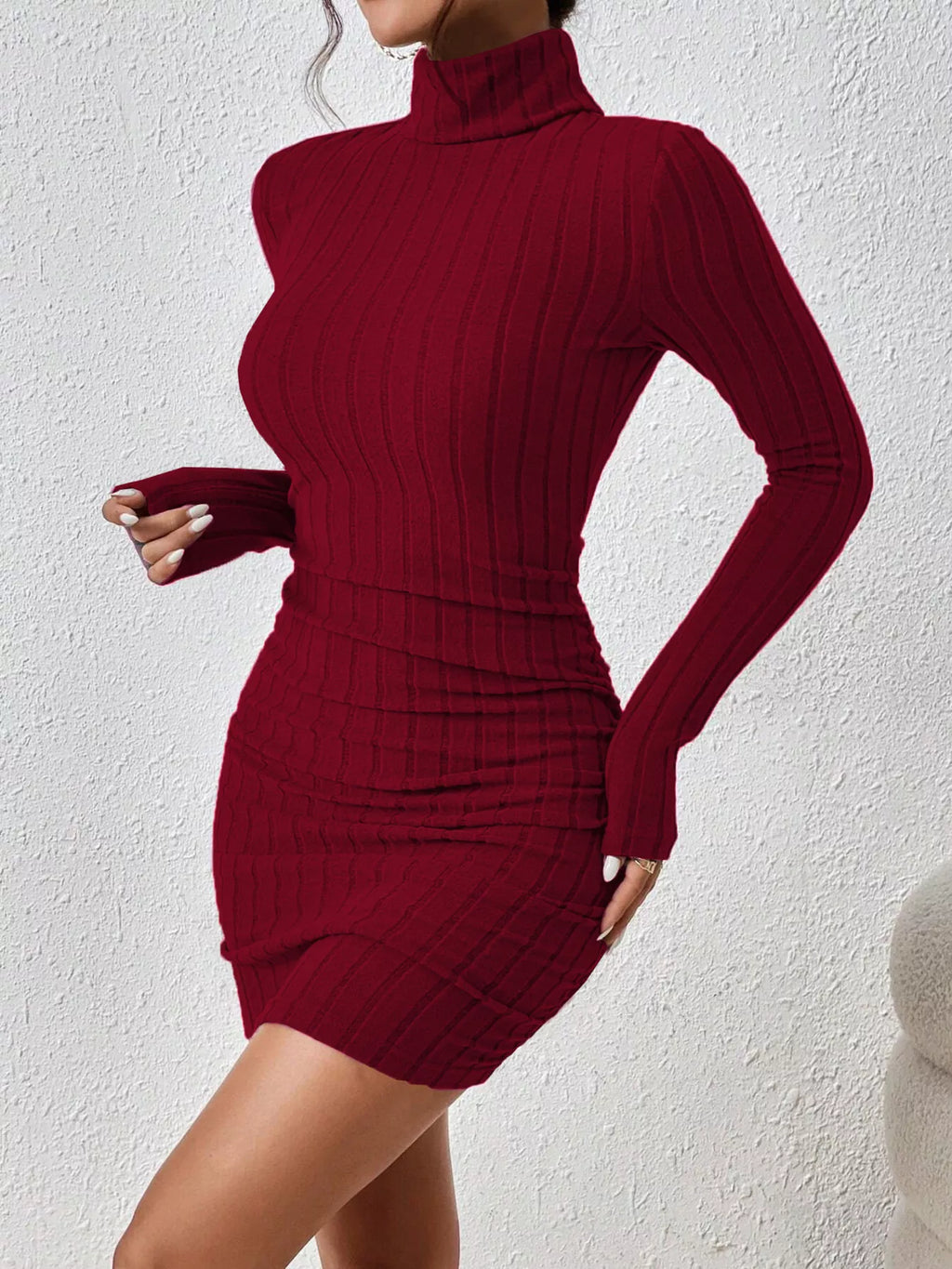 Turtleneck Ribbed Bodycon Knit Dress - Lilixa.store