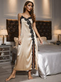 Contrast Lace Trim Spaghetti Strap Split Night Gown - Lilixa.store