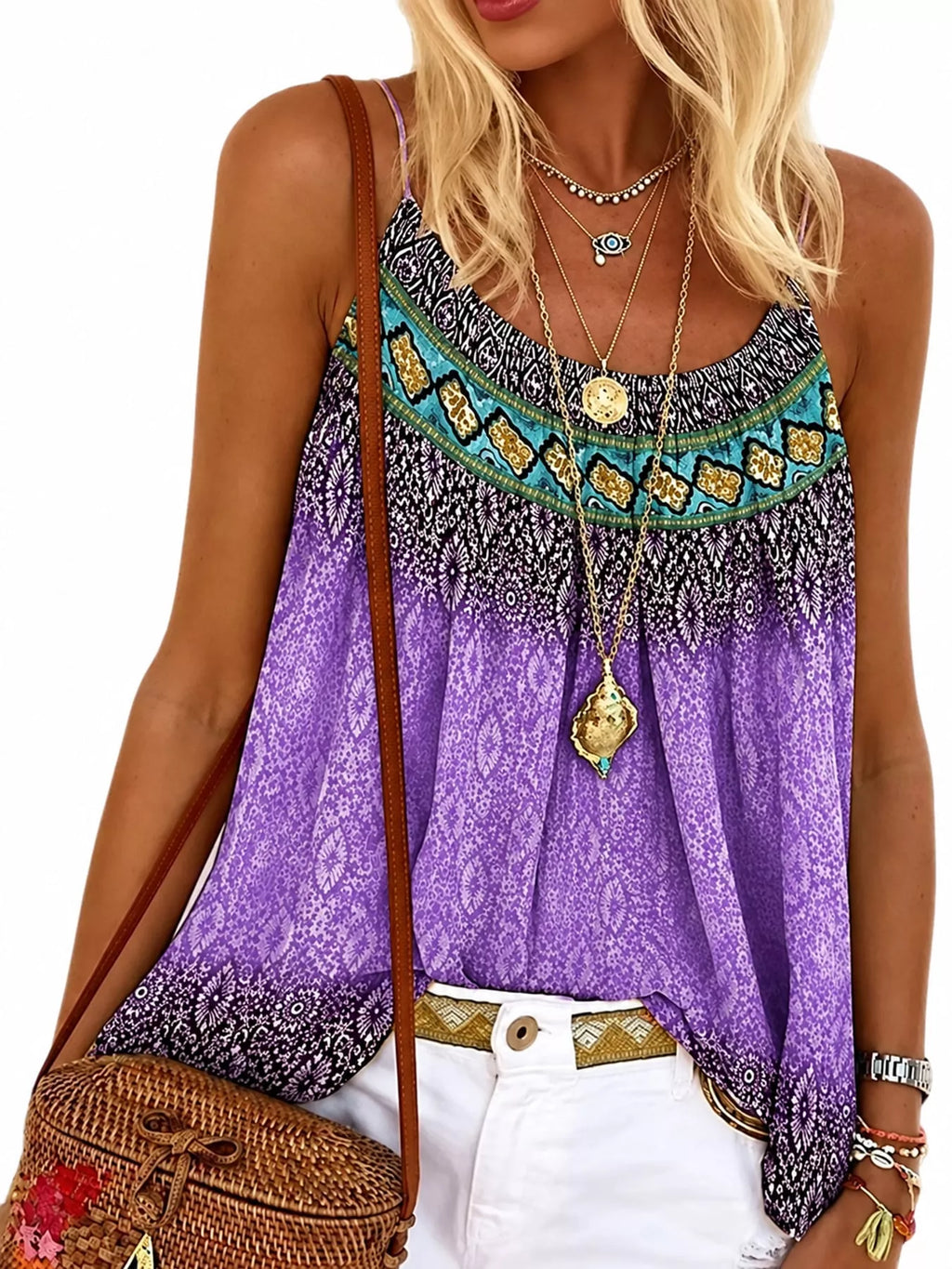 Full Size Printed Scoop Neck Cami Plus Size, view 9