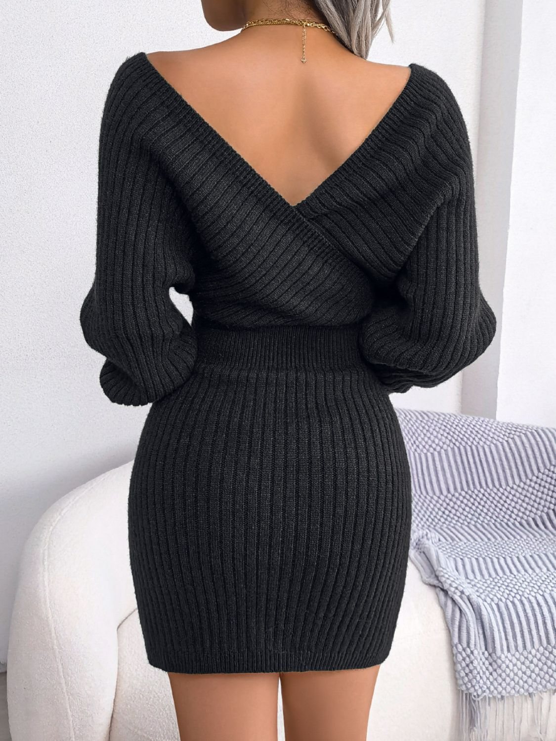 Rib-Knit Dolman Sleeve Sweater Dress, view 13