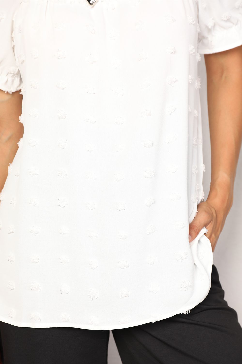 Mandy Swiss Dot Puff Sleeve Square Neck Blouse in White, view 5