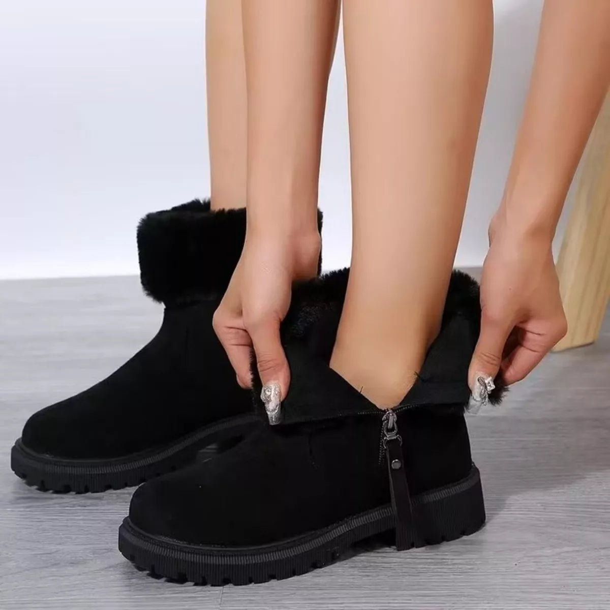 Faux Fur Lined Side-Zip Chunky Platform Ankle Boots - Lilixa.store