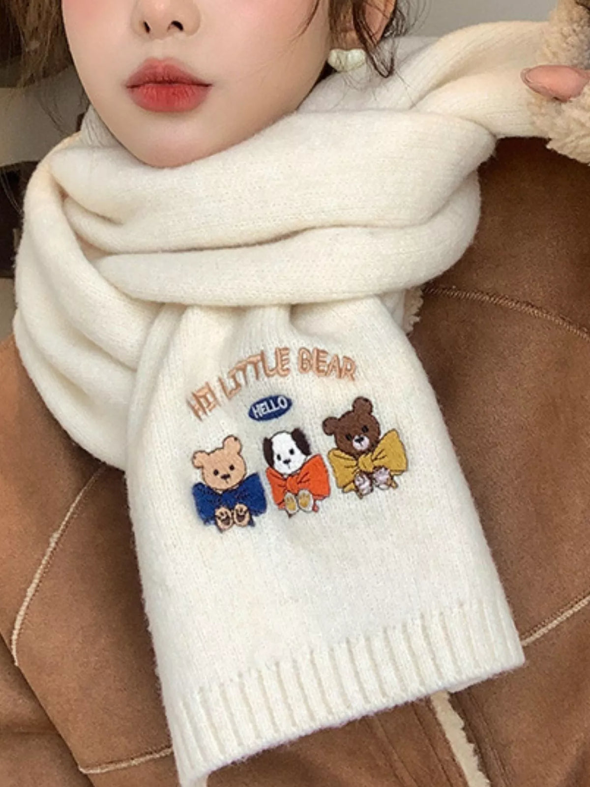 Embroidered Cartoon Warm Scarf - Lilixa.store