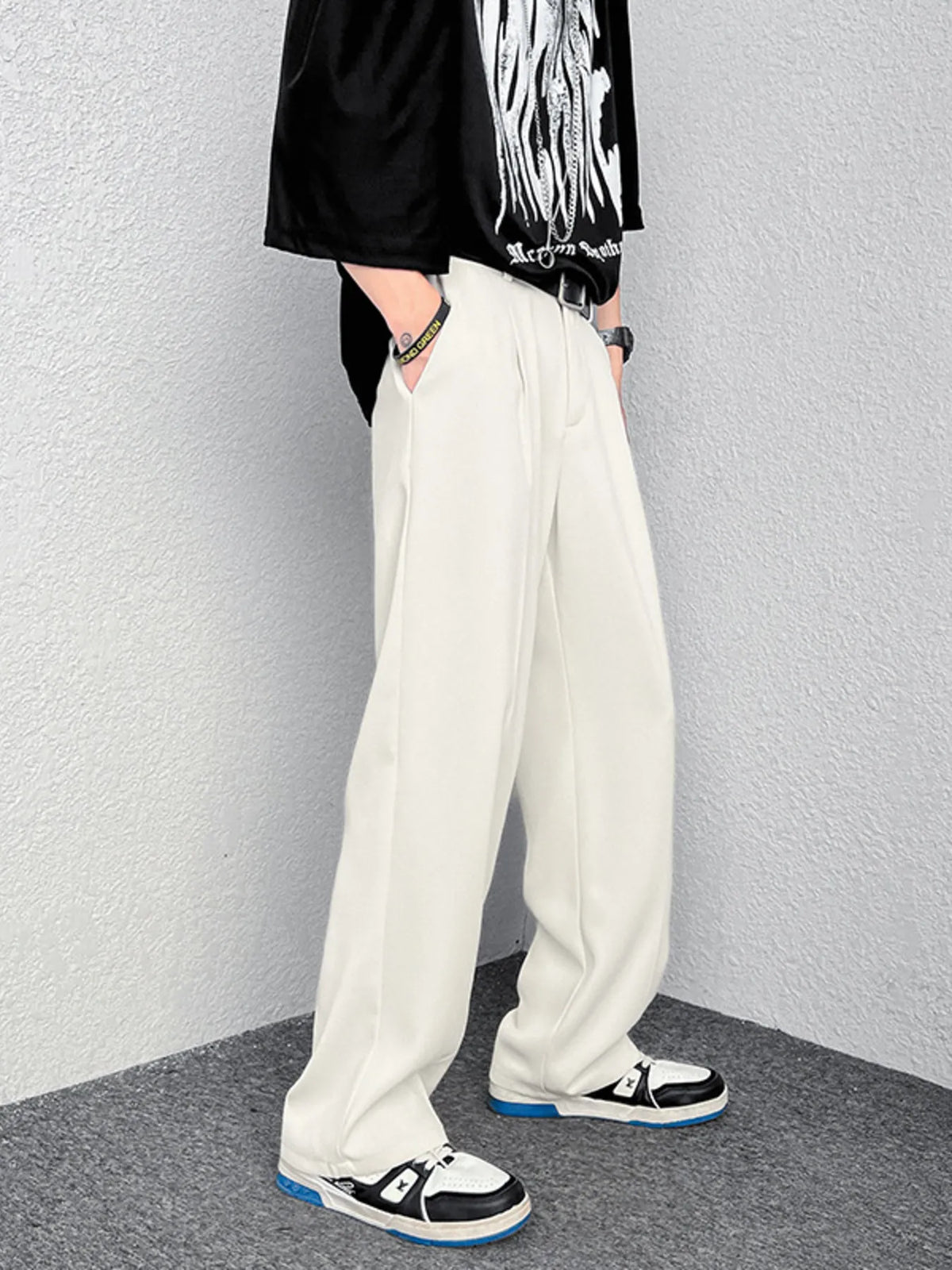 Men's Full Size Wide-Leg Casual Pants Plus Size in Cream
