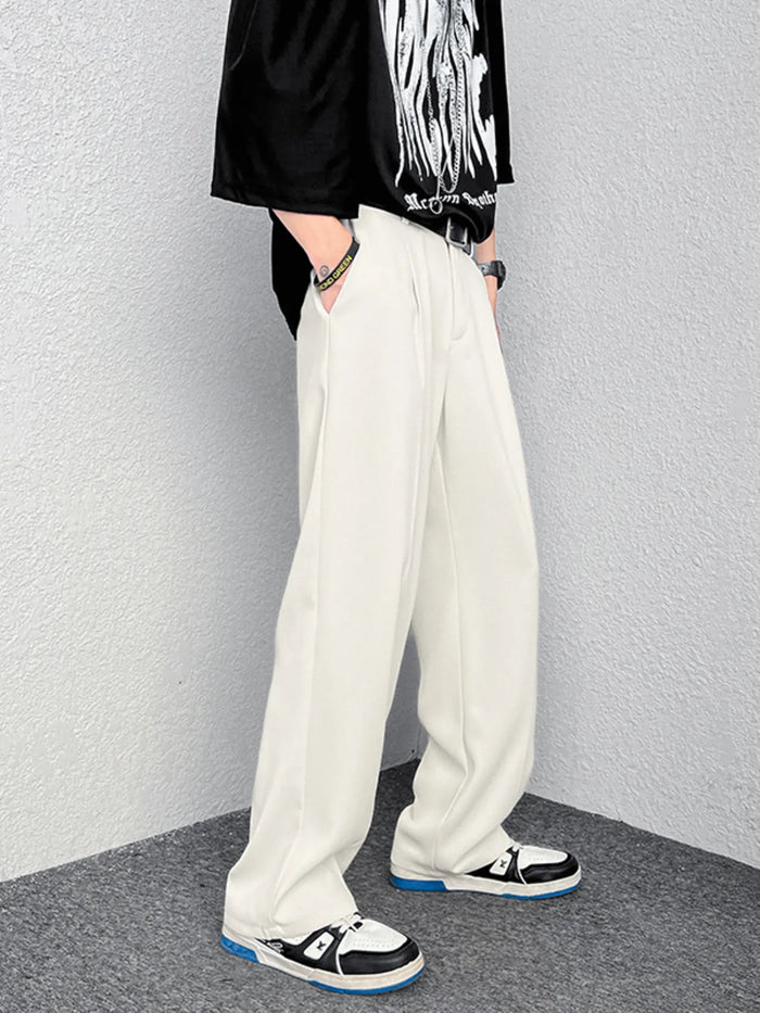 Men's Full Size Wide-Leg Casual Pants Plus Size in Cream