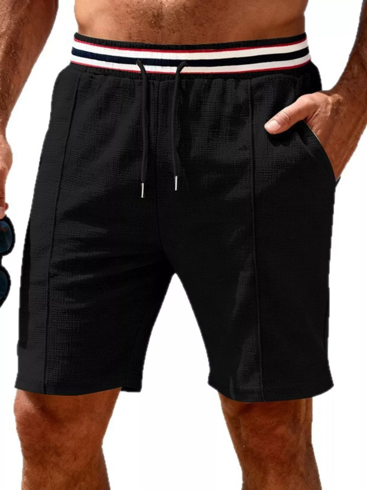 Men's Full Size Casual Textured Drawstring Shorts Plus Size in Black