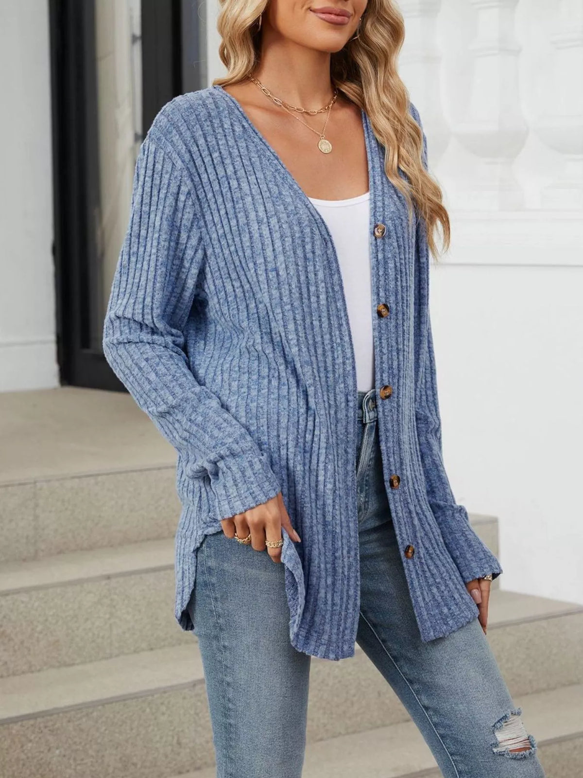 Ribbed Button-Up Cardigan - Lilixa.store