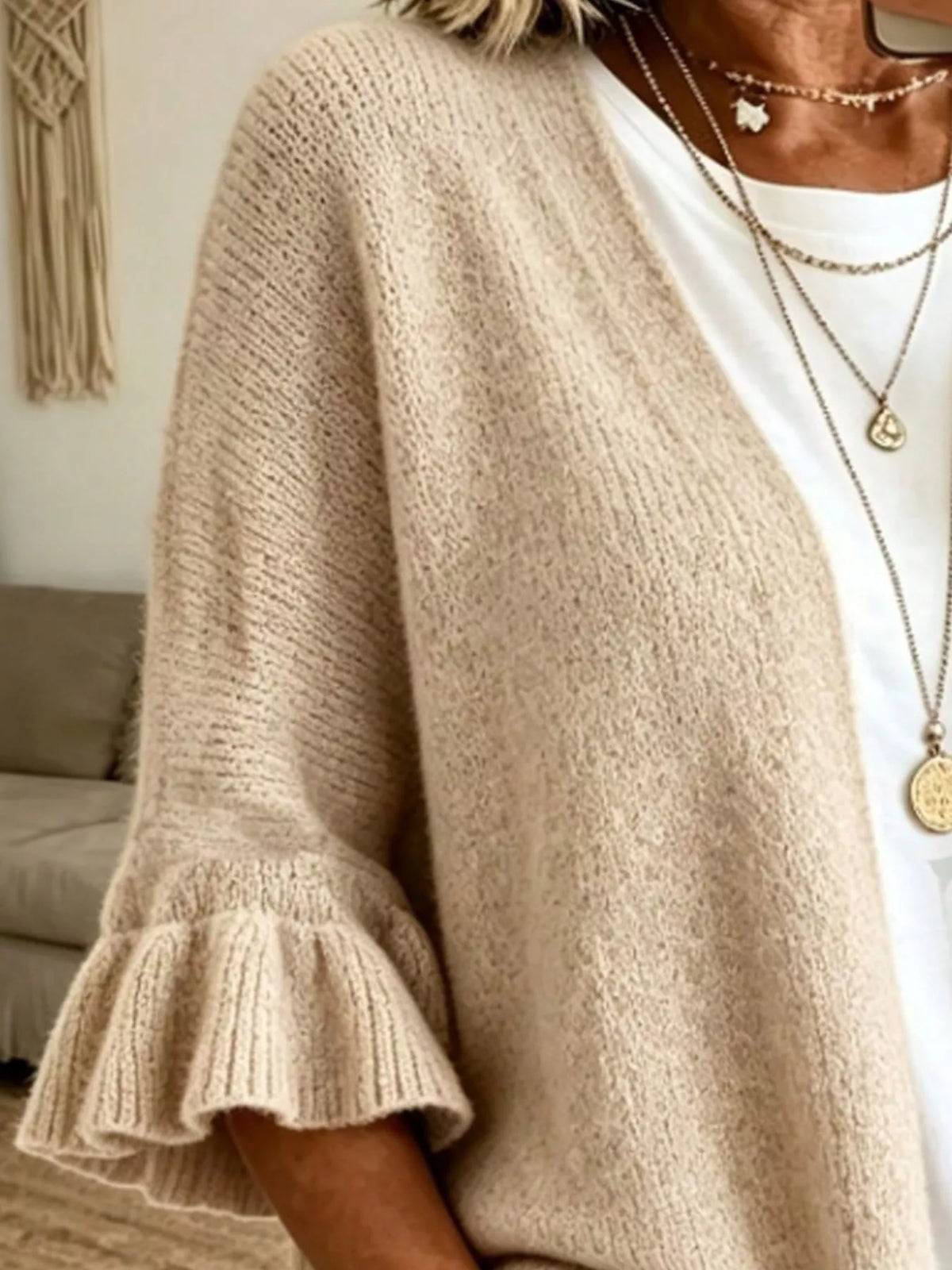 Full Size Ruffle Sleeve Open-Front Cardigan Plus Size - Lilixa.store