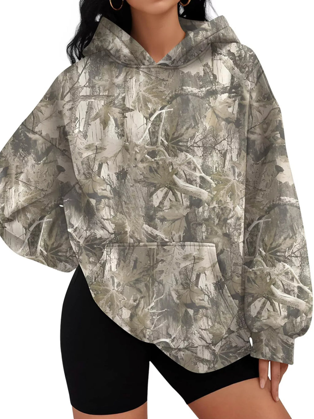 Printed Kangaroo Pocket Oversized Hoodie - Lilixa.store