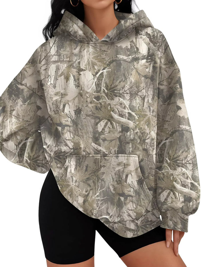 Printed Kangaroo Pocket Oversized Hoodie - Lilixa.store