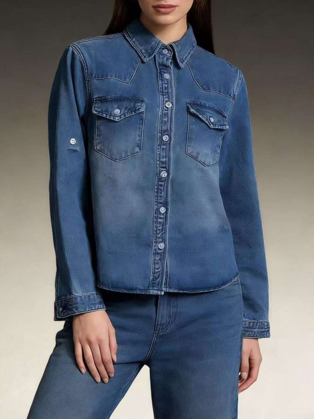 Button Down Classic Western Style Denim Top - Lilixa.store
