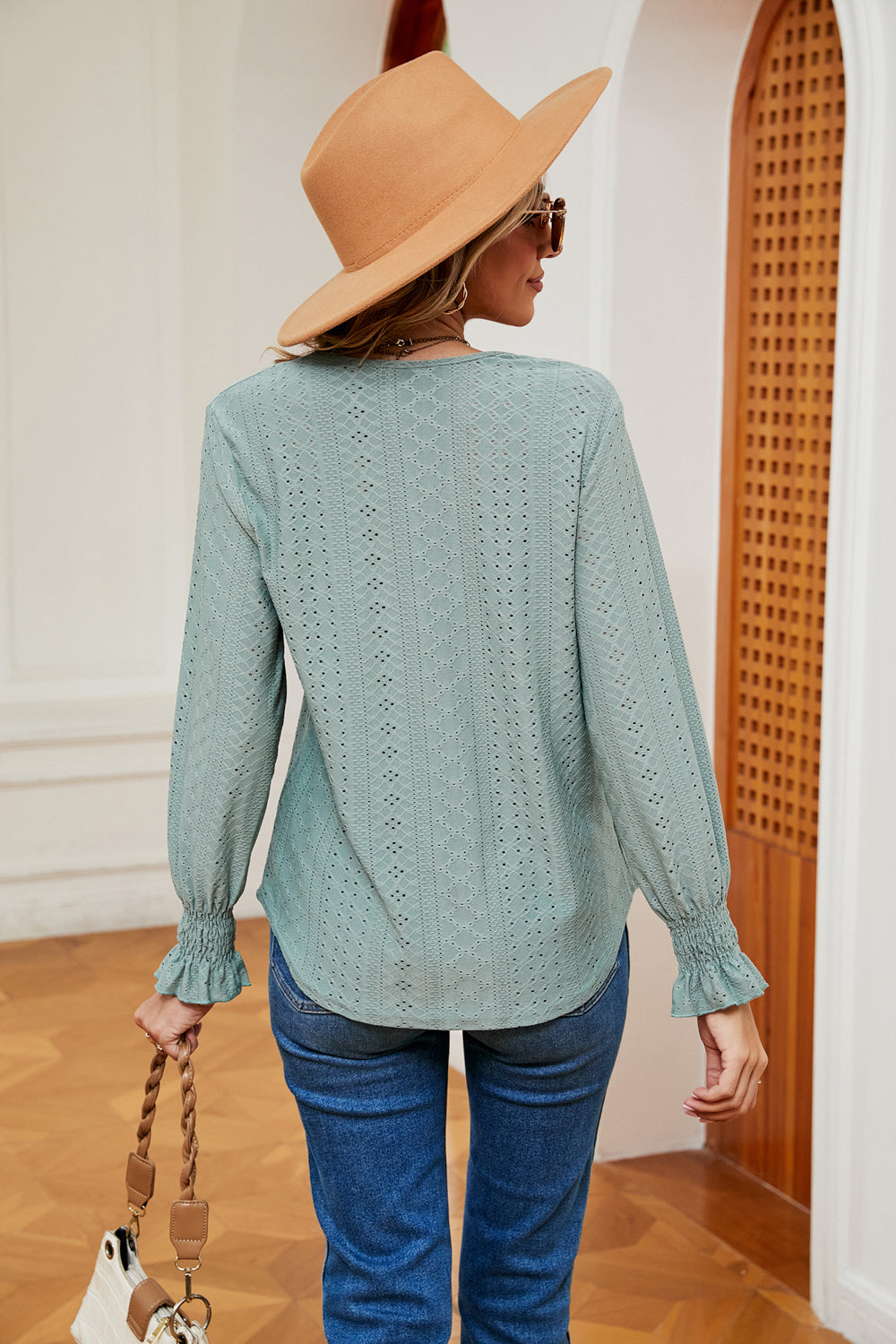 Contrast Flounce Sleeve Blouse, view 13