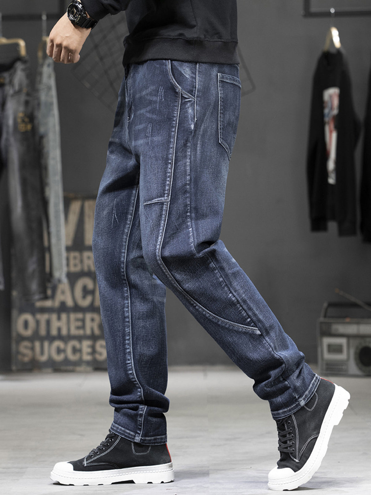 Men's Washed High-Stretch Jeans