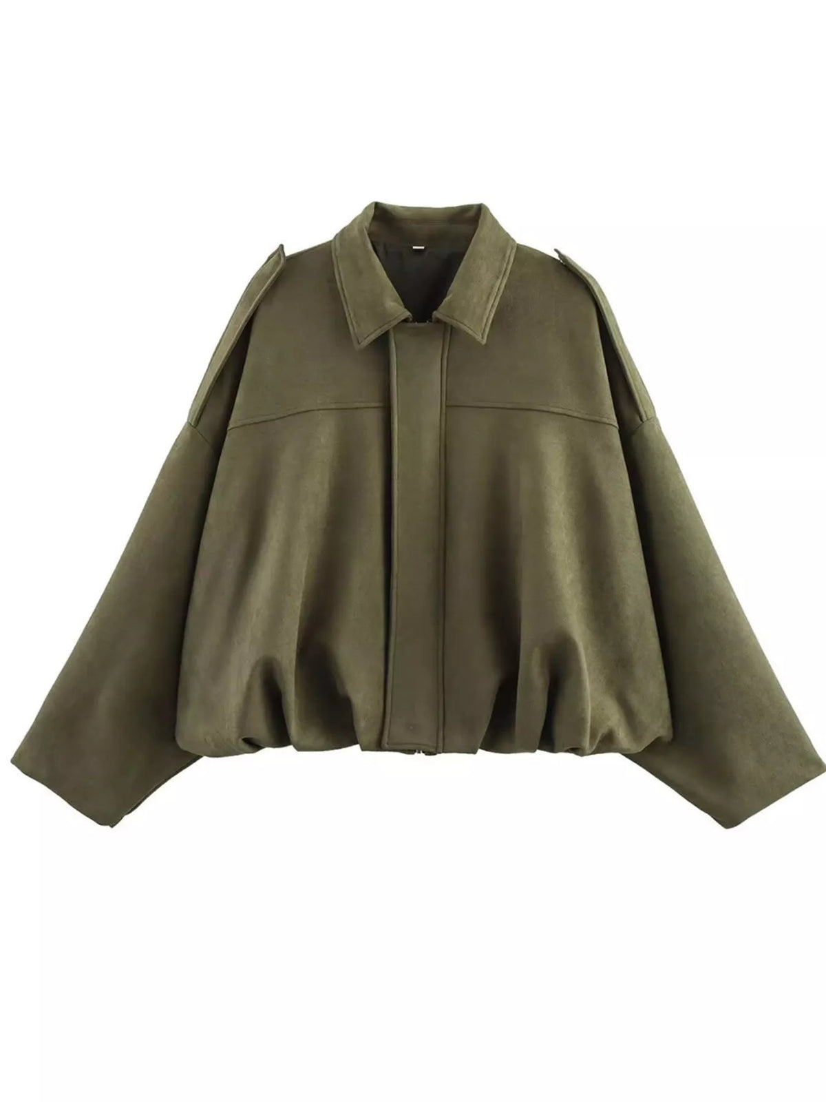 Collared Neck Dropped Shoulder Jacket - Lilixa.store