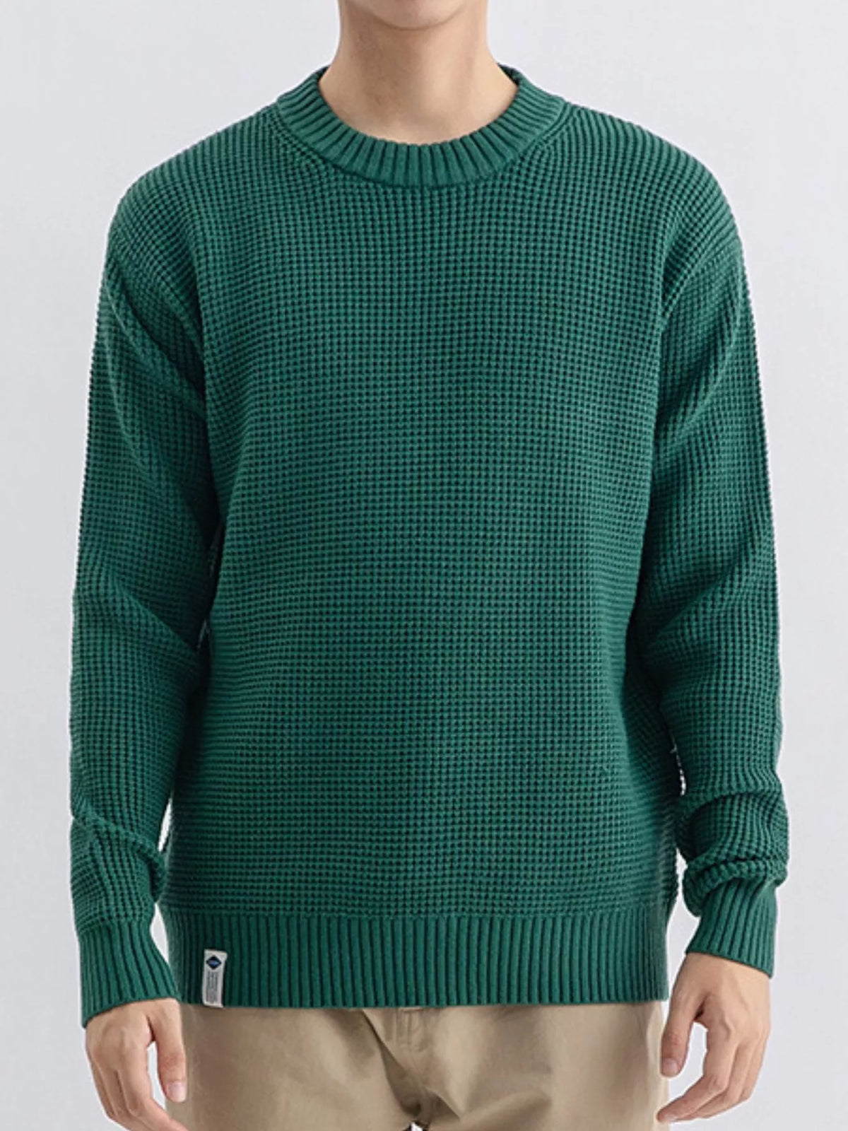Men's Plus Size Waffle Knit Crew Neck Sweater - Lilixa.store