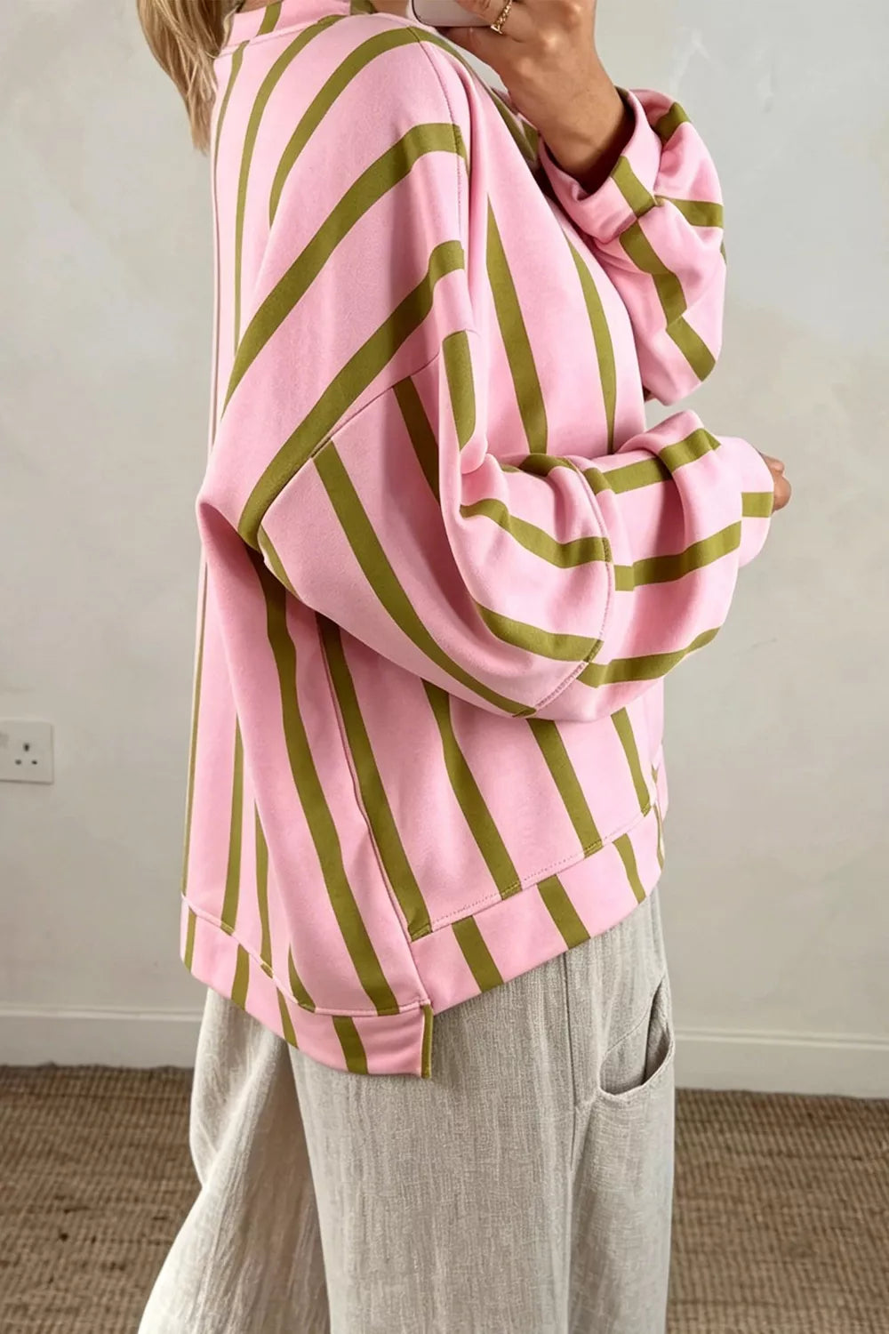 Striped Dropped Shoulder Oversized Sweatshirt - Lilixa.store