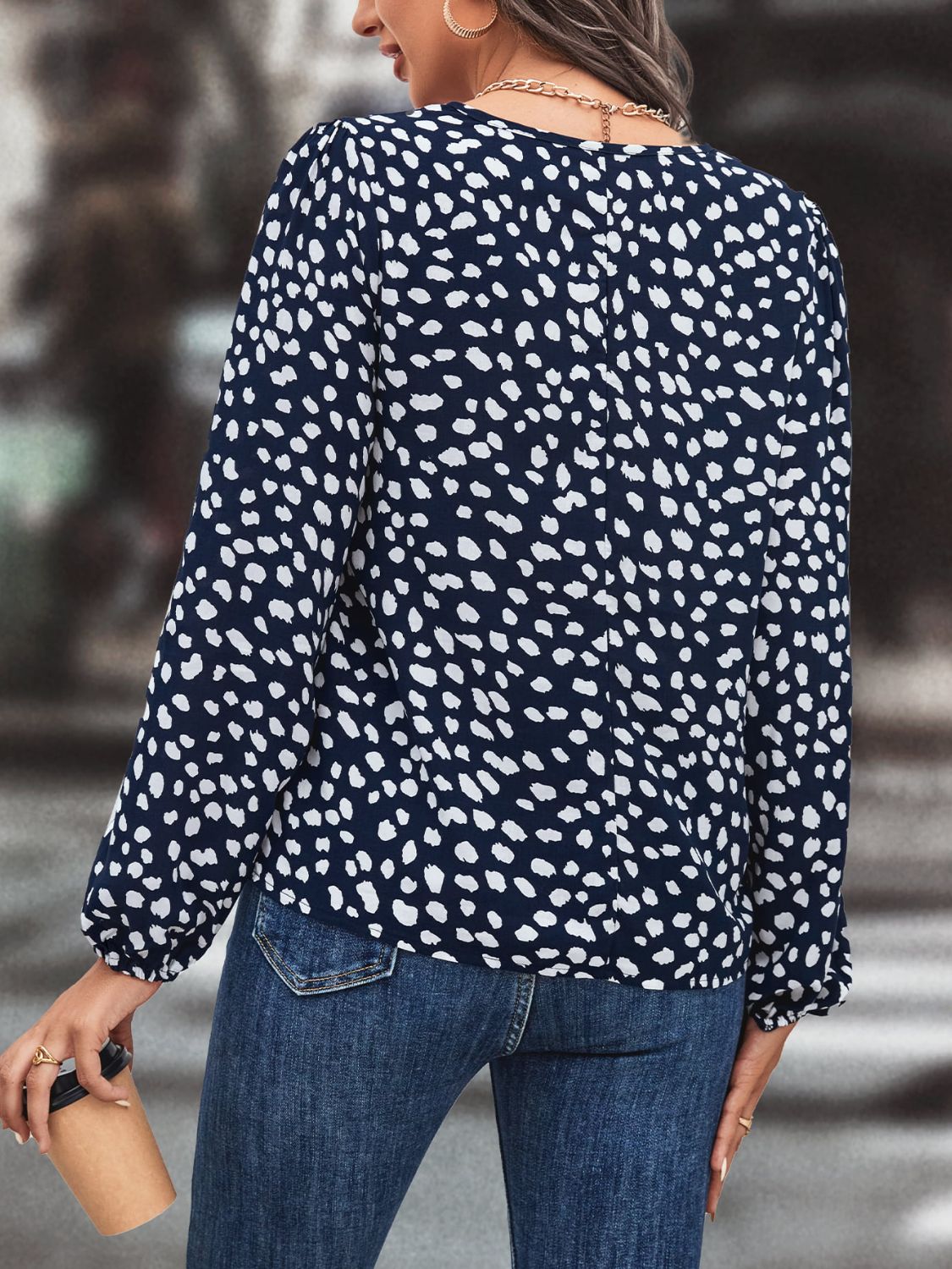 Printed Tie Neck Long Sleeve Blouse, view 6