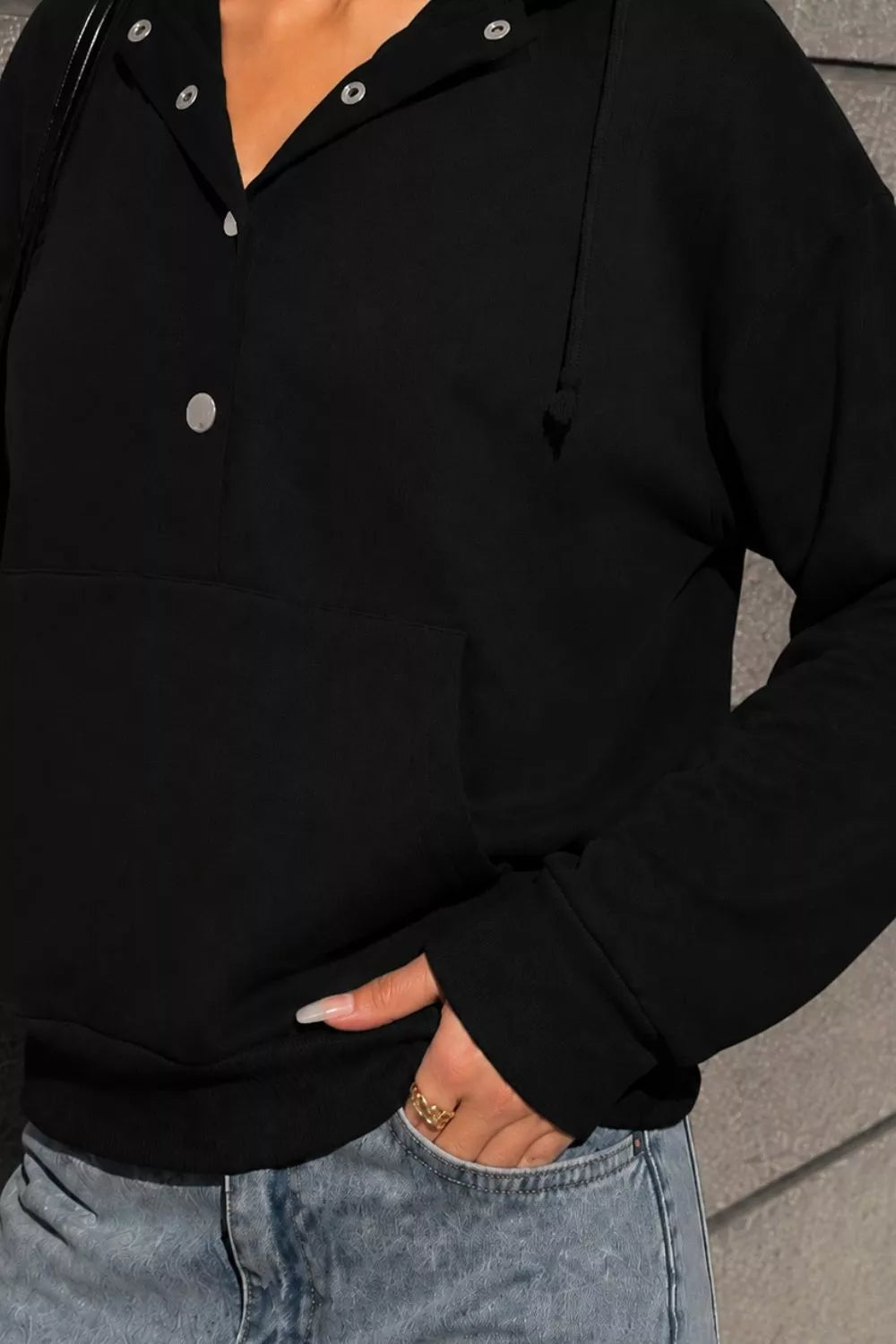 Half Snap Kangaroo Pocket Hoodie