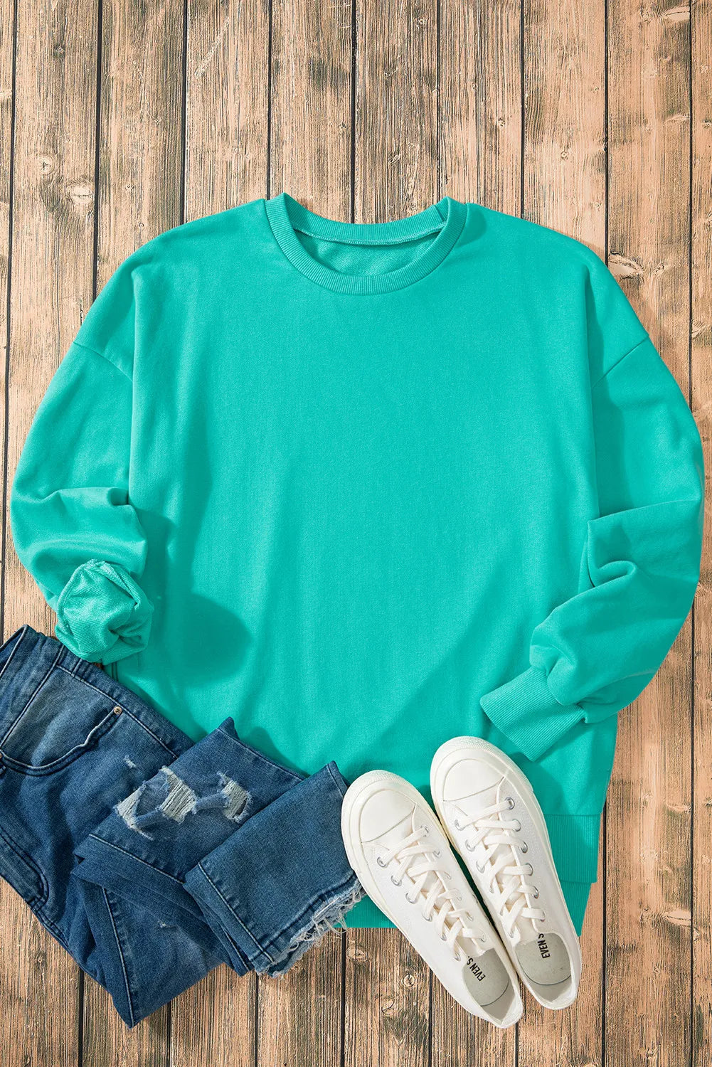 High-Low Round Neck Long Sleeve Sweatshirt - Lilixa.store