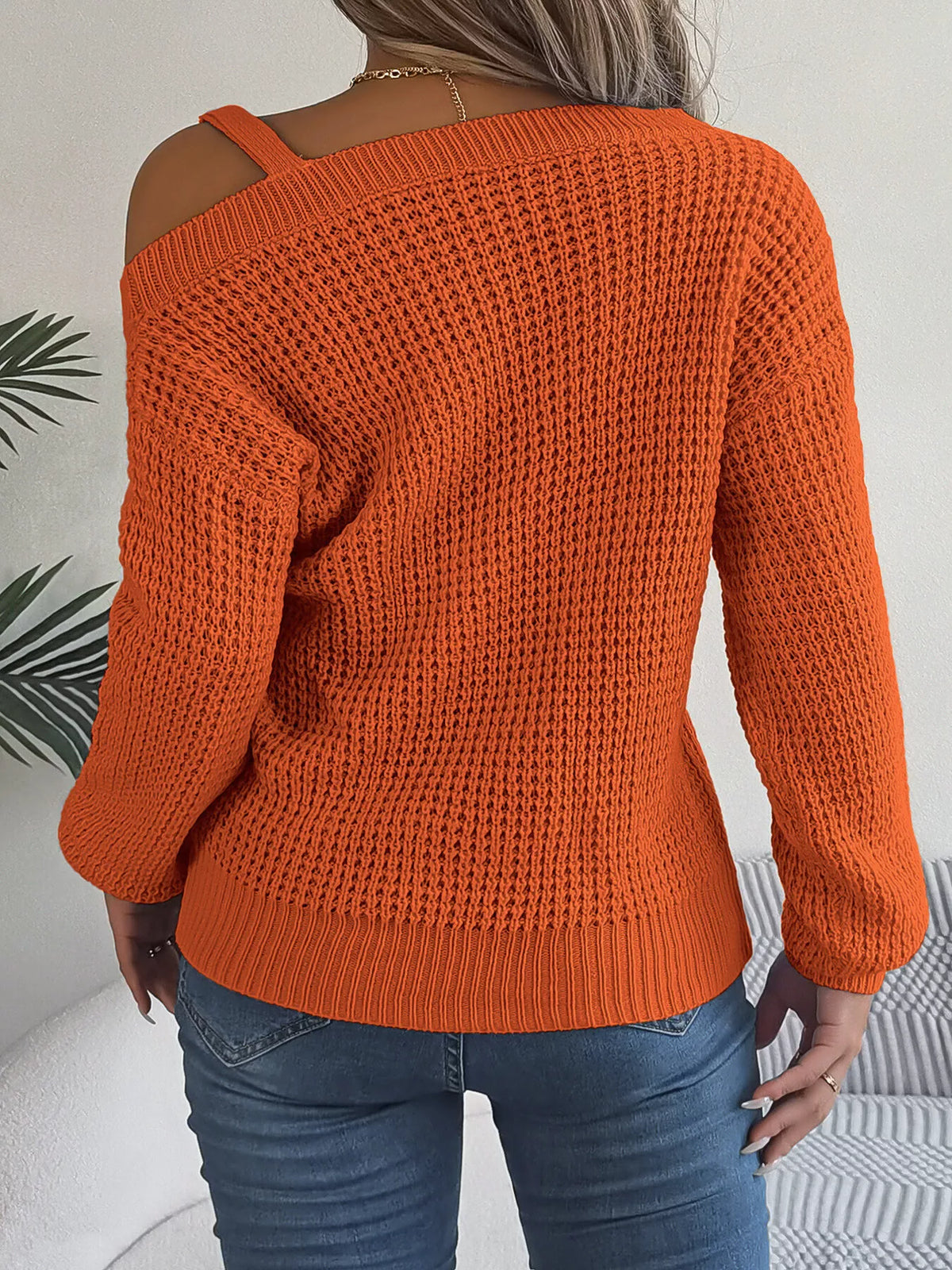 Asymmetrical Neck Long Sleeve Sweater - Lilixa.store