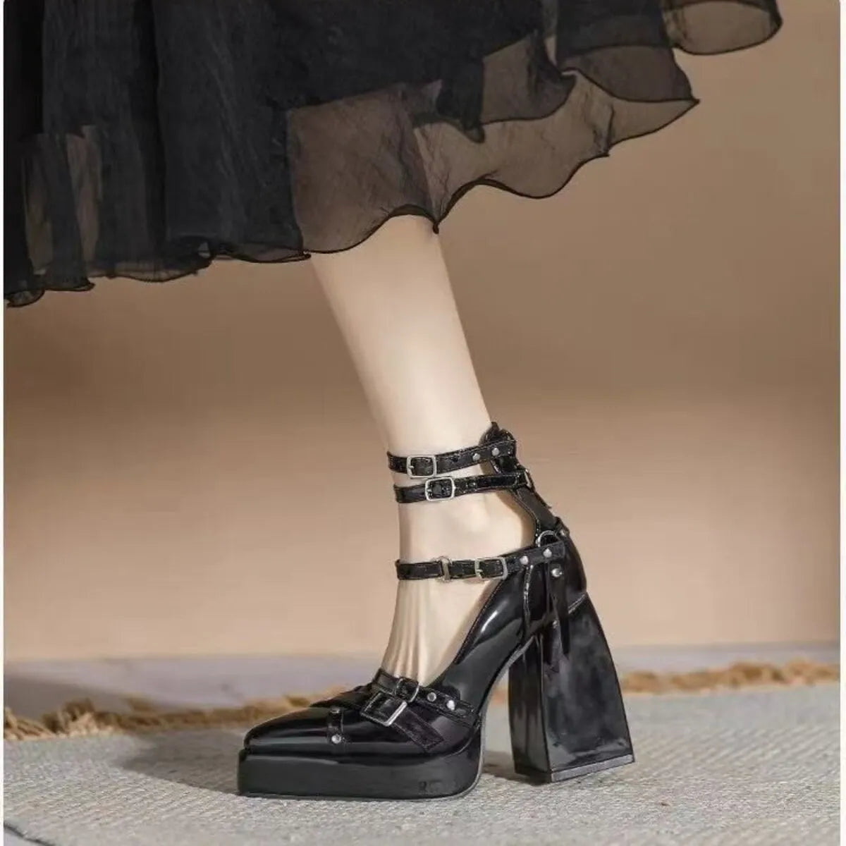 Gothic Platform Pumps with Multiple Buckle Straps - Lilixa.store