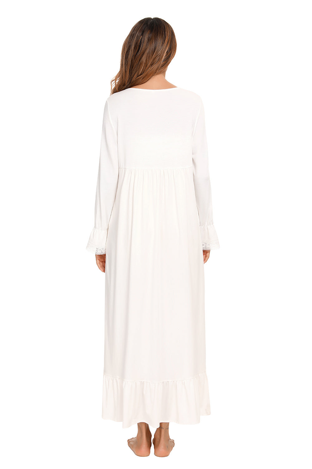Lace Detail Square Neck Flounce Sleeve Night Dress - Lilixa.store