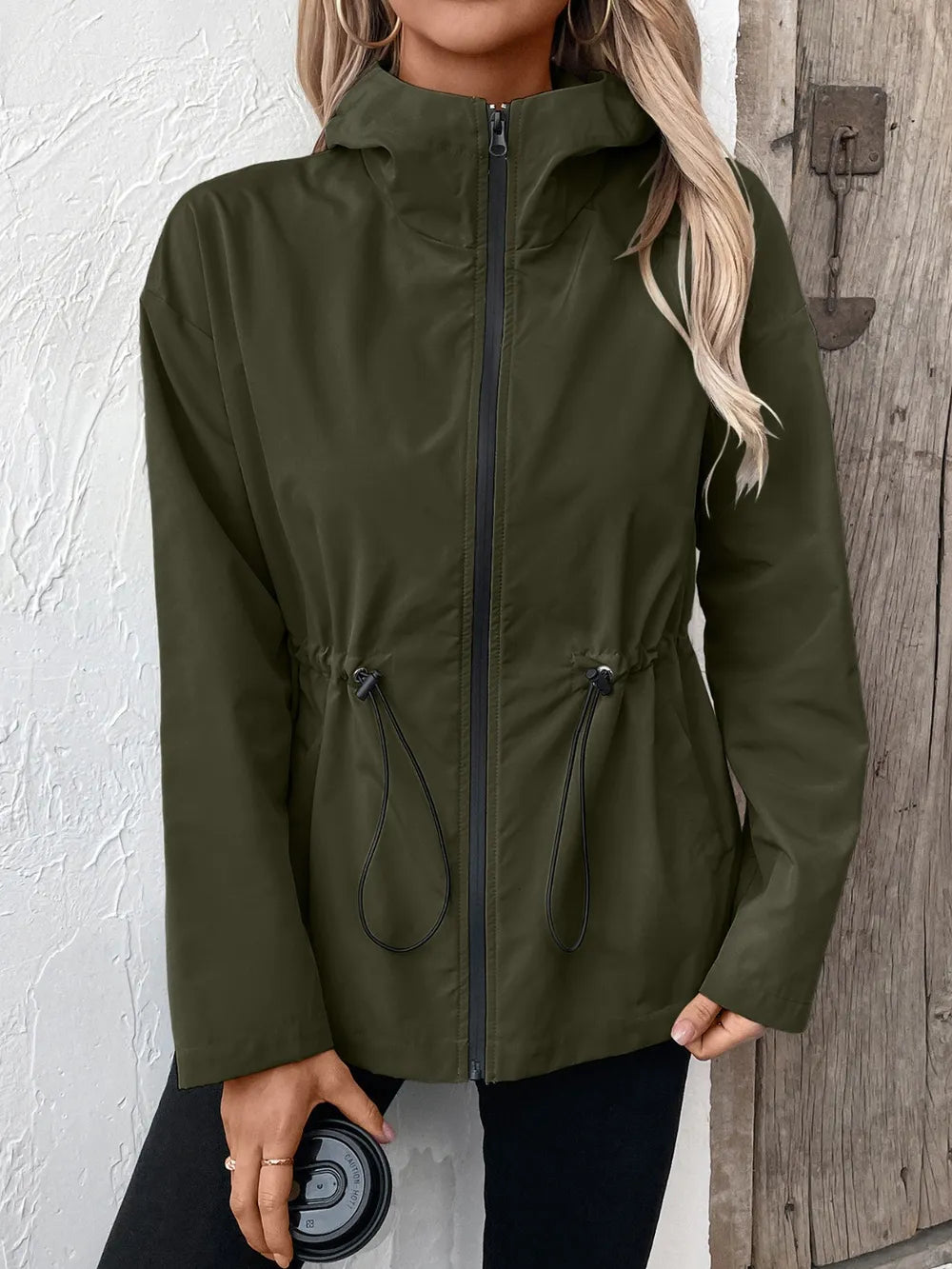 Ivy Lane Drawstring Zip Up Hooded Jacket, view 13