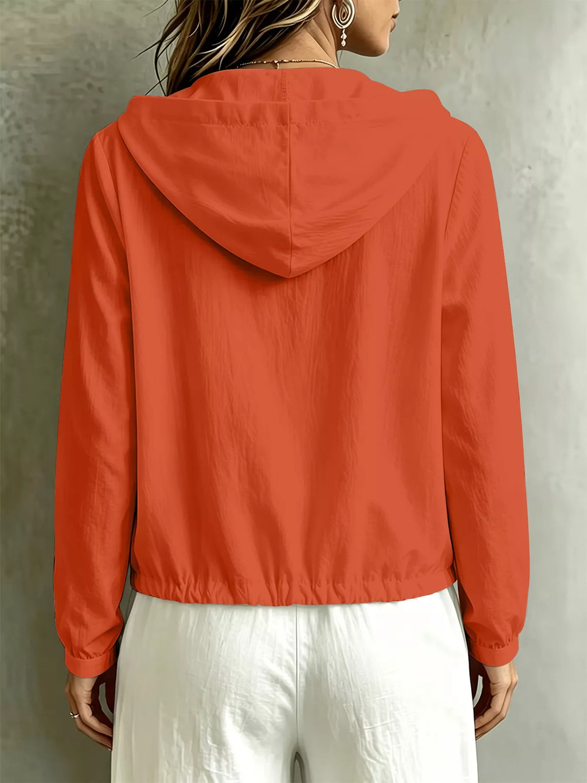 Button Detail Long Sleeve Hooded Blouse, view 5