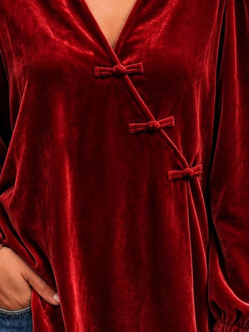 Chinese-Style Knot Buttons Velvet Blouse - Lilixa.store