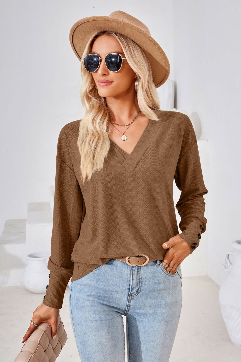V-Neck Long Sleeve Blouse, view 2