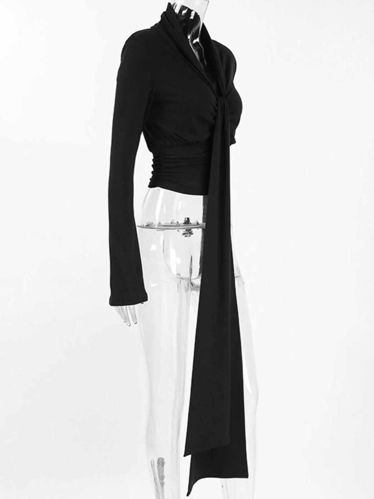 Front Tie Detail Flare Sleeve Blouse in Black, view 9